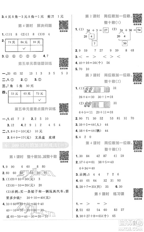 江西教育出版社2022阳光同学课时优化作业一年级数学下册RJ人教版菏泽专版答案