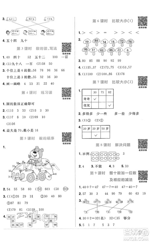 江西教育出版社2022阳光同学课时优化作业一年级数学下册RJ人教版菏泽专版答案