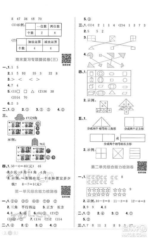 江西教育出版社2022阳光同学课时优化作业一年级数学下册RJ人教版菏泽专版答案