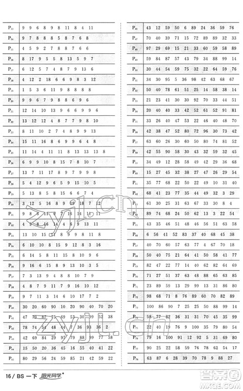 江西教育出版社2022阳光同学课时优化作业一年级数学下册BS北师版答案
