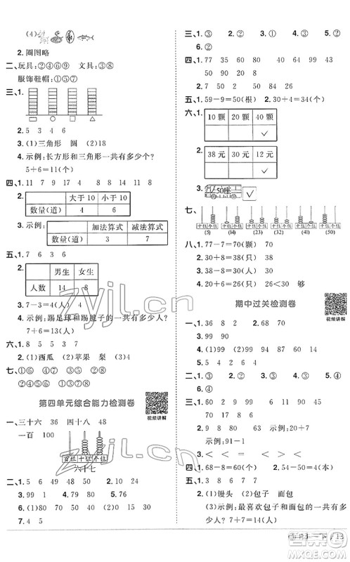 福建少年儿童出版社2022阳光同学课时优化作业一年级数学下册RJ人教版福建专版答案