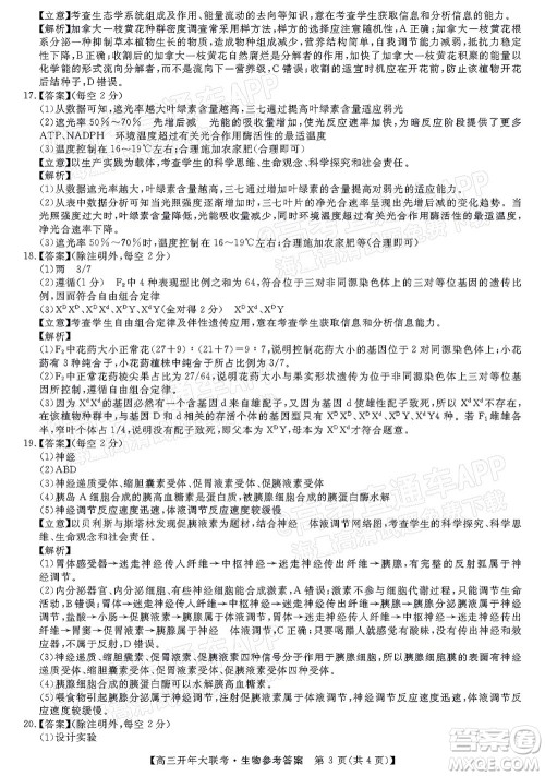 天壹名校联盟2022届高三开年大联考生物试题及答案 天壹名校联盟2022届高三开年大联考生物试题及答案