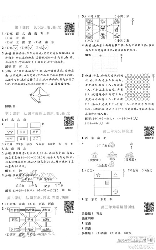 江西教育出版社2022阳光同学课时优化作业二年级数学下册SJ苏教版答案