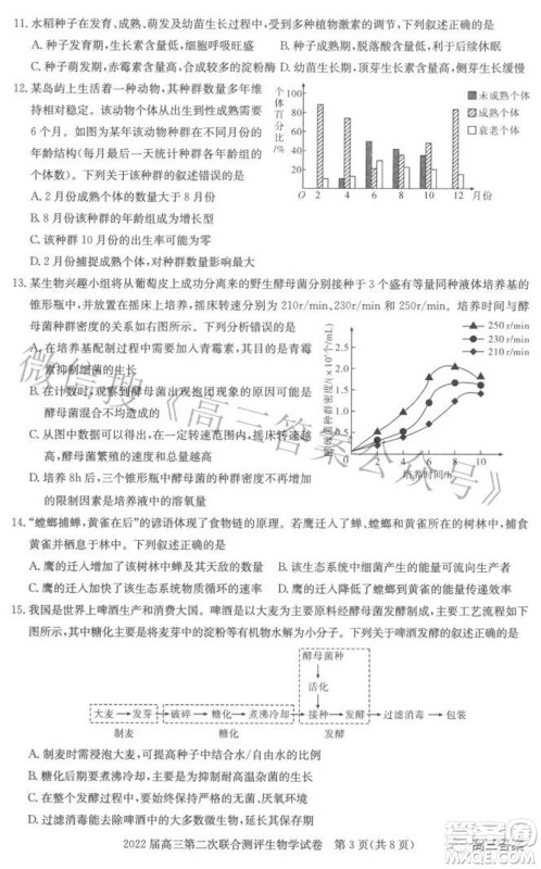 圆创联考2021-2022学年高三上学期第二次联合测评生物试题及答案