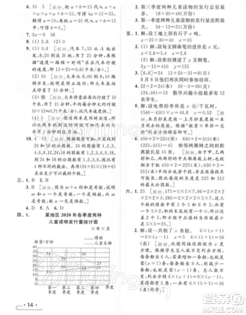 北京教育出版社2022亮点给力提优课时作业本五年级数学下册江苏版参考答案