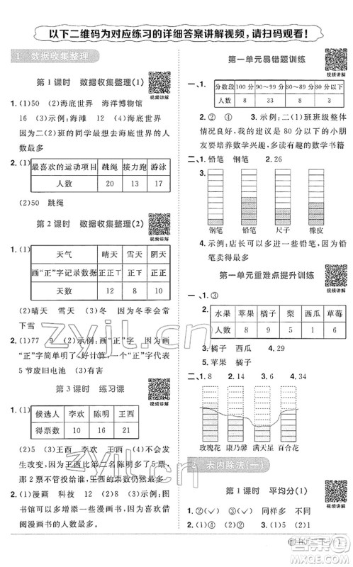 福建少年儿童出版社2022阳光同学课时优化作业二年级数学下册RJ人教版福建专版答案