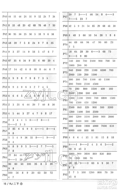 福建少年儿童出版社2022阳光同学课时优化作业二年级数学下册RJ人教版福建专版答案