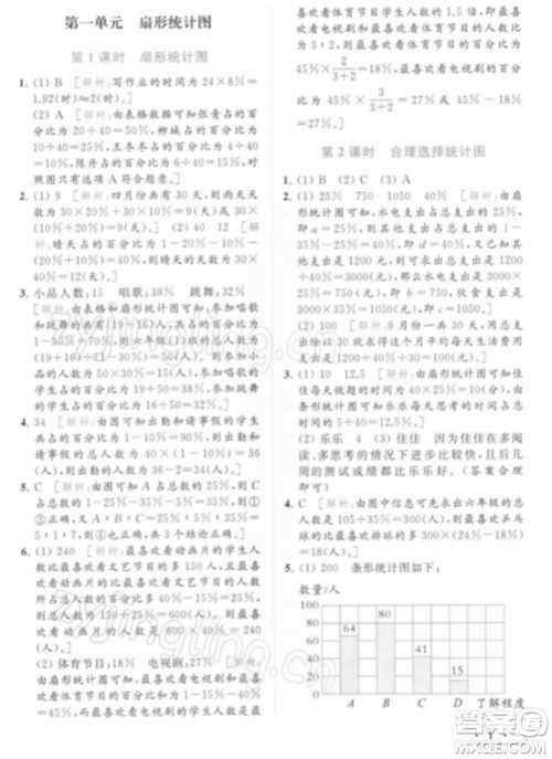 北京教育出版社2022亮点给力提优课时作业本六年级数学下册江苏版参考答案