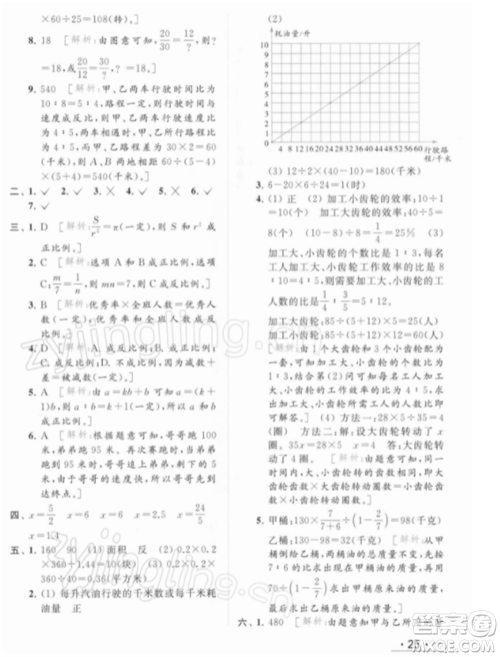 北京教育出版社2022亮点给力提优课时作业本六年级数学下册江苏版参考答案