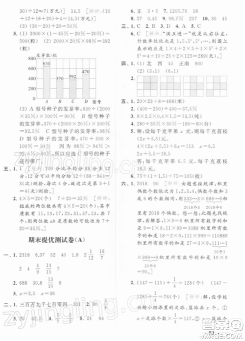北京教育出版社2022亮点给力提优课时作业本六年级数学下册江苏版参考答案
