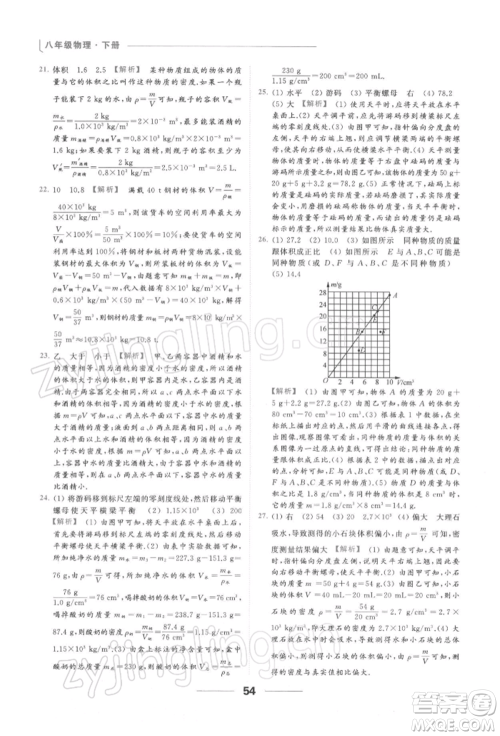 云南美术出版社2022亮点给力提优课时作业本八年级物理下册苏科版参考答案