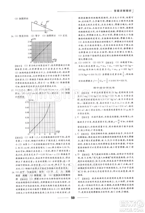 云南美术出版社2022亮点给力提优课时作业本八年级物理下册苏科版参考答案