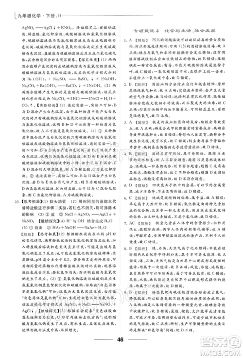 云南美术出版社2022亮点给力提优课时作业本九年级化学下册沪教版参考答案