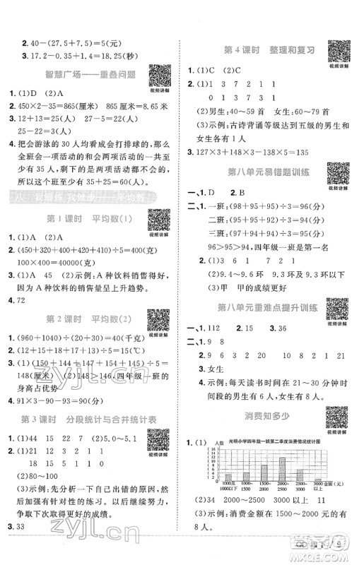 江西教育出版社2022阳光同学课时优化作业四年级数学下册QD青岛版答案