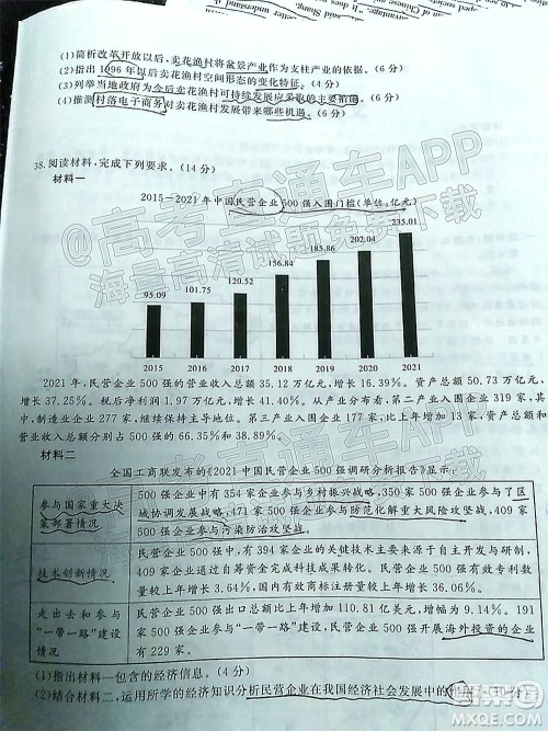 皖江名校2022届高三第五次联考文科综合试题及答案