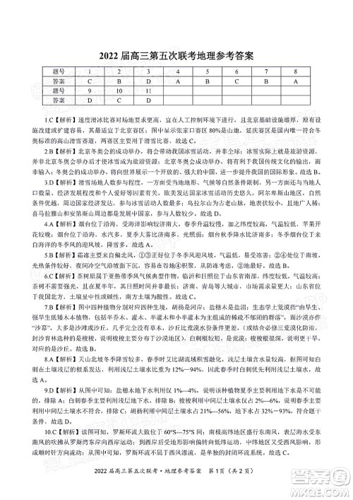 皖江名校2022届高三第五次联考文科综合试题及答案 皖江名校2022届高三第五次联考文科综合试题及答案