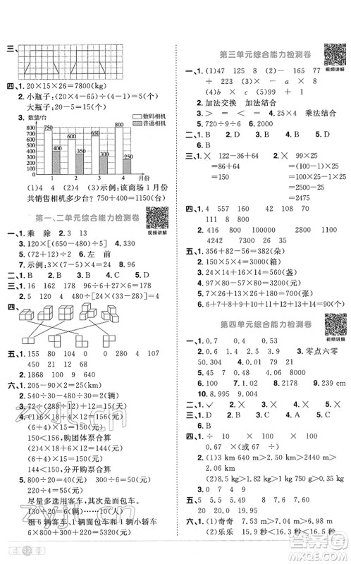 江西教育出版社2022阳光同学课时优化作业四年级数学下册RJ人教版菏泽专版答案