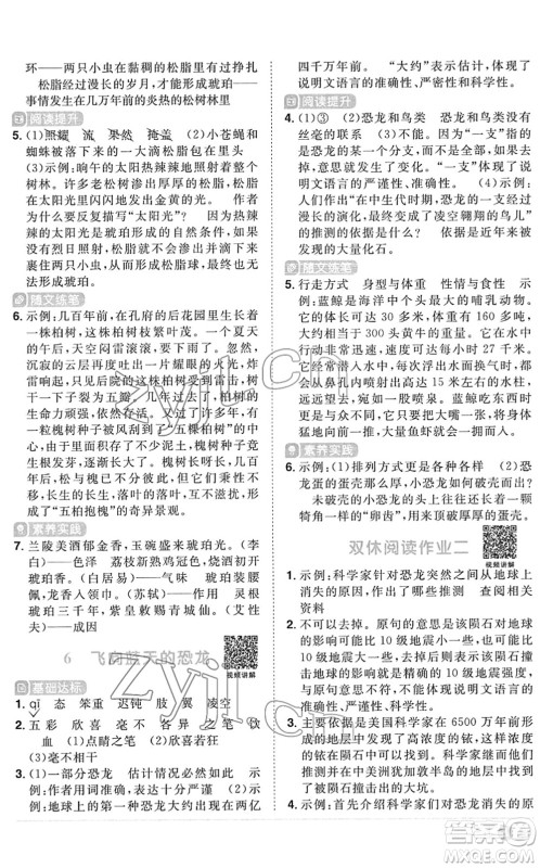 江西教育出版社2022阳光同学课时优化作业四年级语文下册RJ人教版菏泽专版答案