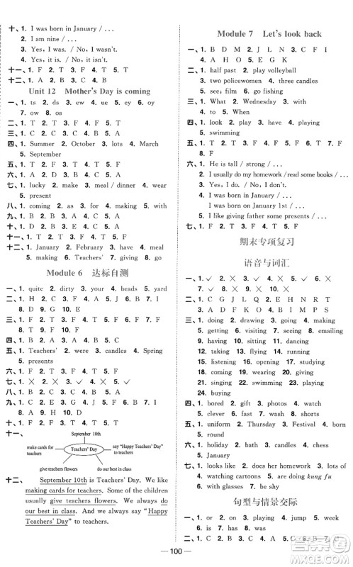 江西教育出版社2022阳光同学课时优化作业四年级英语下册教育科学版答案
