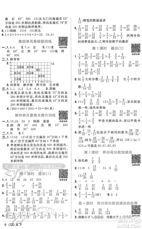 江西教育出版社2022阳光同学课时优化作业五年级数学下册QD青岛版答案