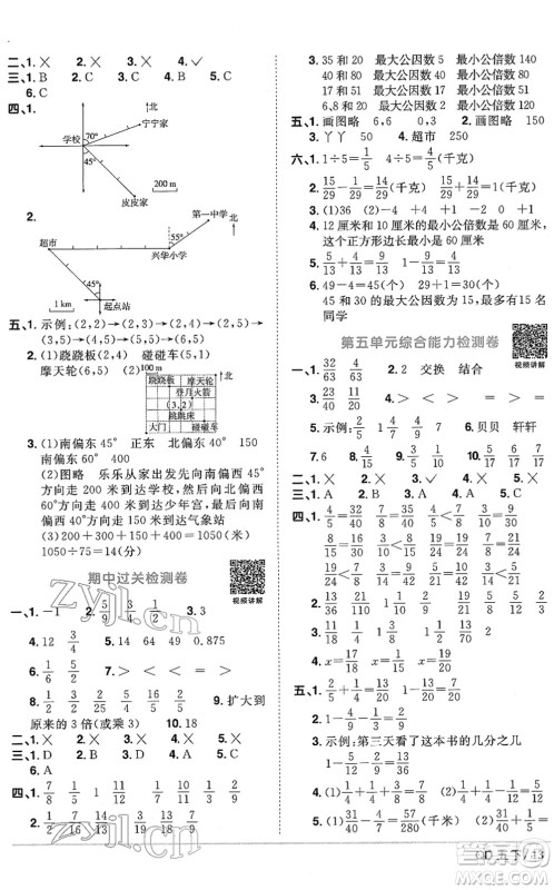 江西教育出版社2022阳光同学课时优化作业五年级数学下册QD青岛版答案