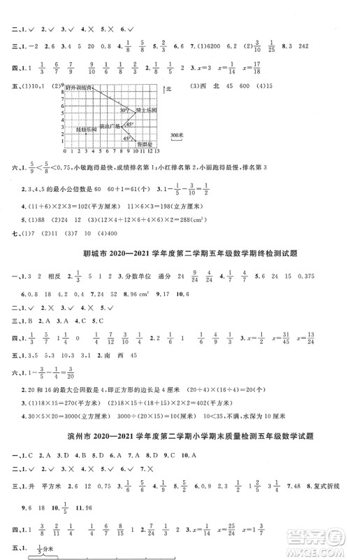 江西教育出版社2022阳光同学课时优化作业五年级数学下册QD青岛版答案