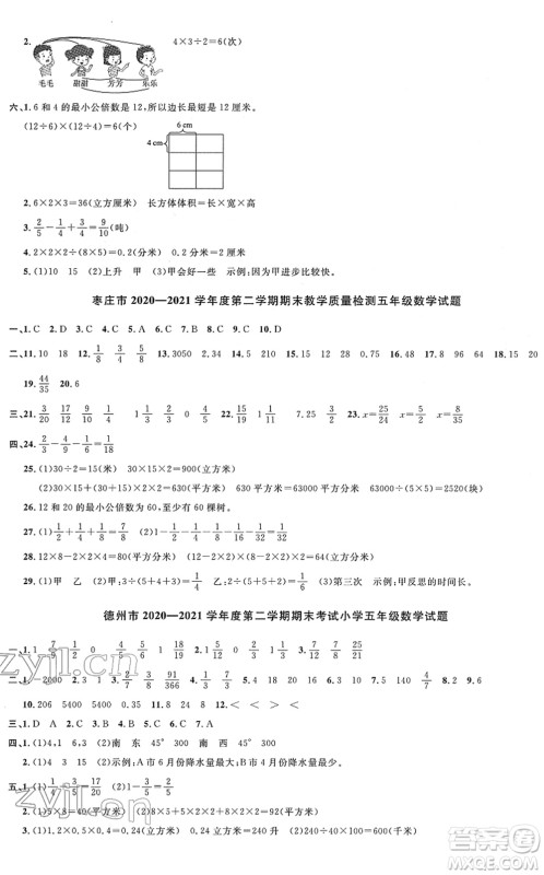 江西教育出版社2022阳光同学课时优化作业五年级数学下册QD青岛版答案