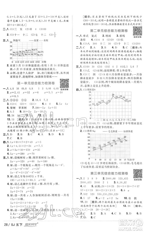 江西教育出版社2022阳光同学课时优化作业五年级数学下册SJ苏教版答案 江西教育出版社2022阳光同学课时优化作业五年级数学下册SJ苏教版答案