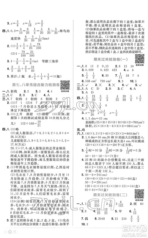 江西教育出版社2022阳光同学课时优化作业五年级数学下册RJ人教版菏泽专版答案