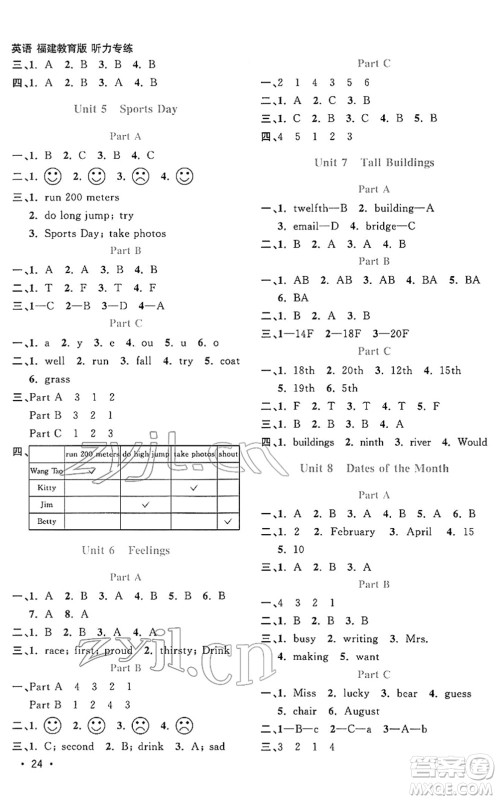 江西教育出版社2022阳光同学课时优化作业五年级英语下册福建教育版答案