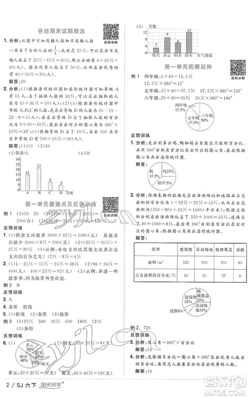 江西教育出版社2022阳光同学课时优化作业六年级数学下册SJ苏教版答案