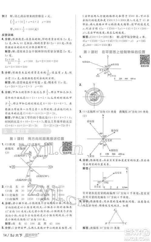 江西教育出版社2022阳光同学课时优化作业六年级数学下册SJ苏教版答案
