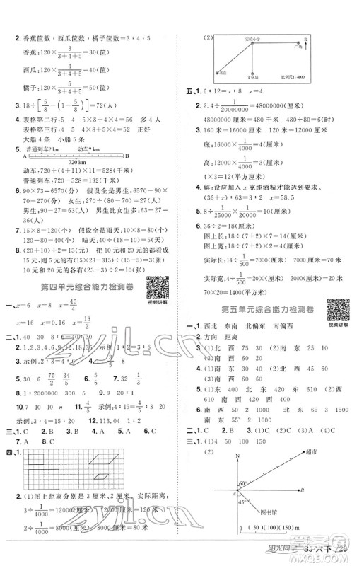江西教育出版社2022阳光同学课时优化作业六年级数学下册SJ苏教版答案