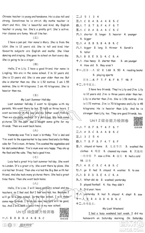 江西教育出版社2022阳光同学课时优化作业六年级英语下册PEP版答案