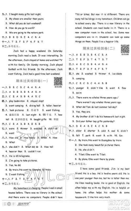 江西教育出版社2022阳光同学课时优化作业六年级英语下册PEP版答案