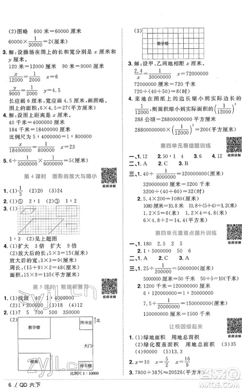 江西教育出版社2022阳光同学课时优化作业六年级数学下册QD青岛版答案