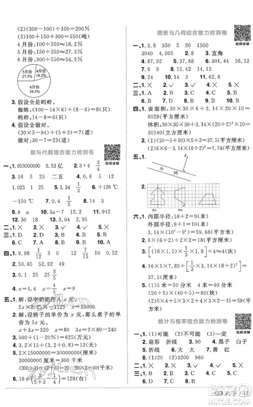 江西教育出版社2022阳光同学课时优化作业六年级数学下册QD青岛版答案