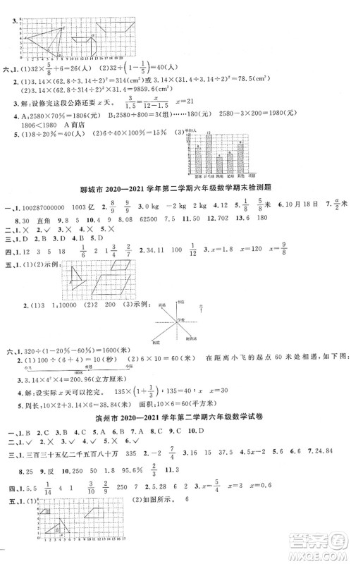 江西教育出版社2022阳光同学课时优化作业六年级数学下册QD青岛版答案