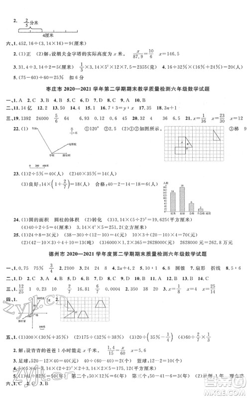 江西教育出版社2022阳光同学课时优化作业六年级数学下册QD青岛版答案