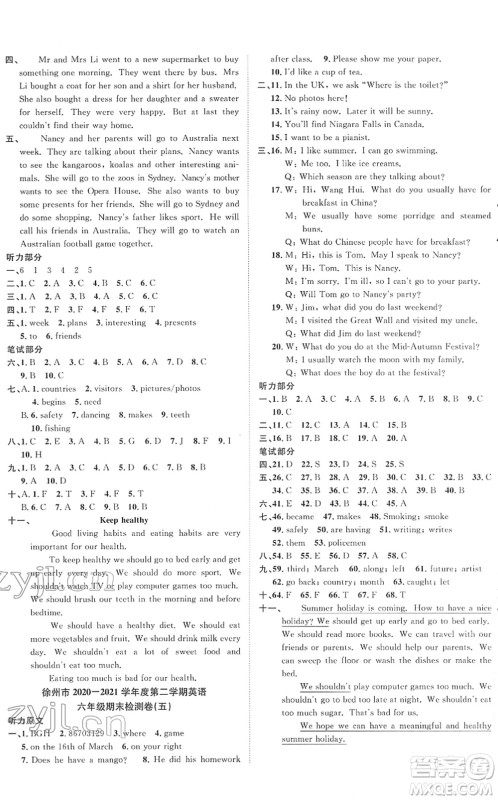 江西教育出版社2022阳光同学课时优化作业六年级英语下册YL译林版答案