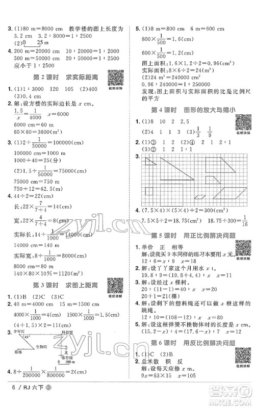 福建少年儿童出版社2022阳光同学课时优化作业六年级数学下册RJ人教版福建专版答案