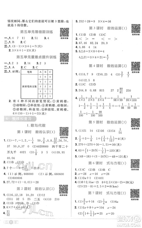 江西教育出版社2022阳光同学课时优化作业六年级数学下册RJ人教版菏泽专版答案