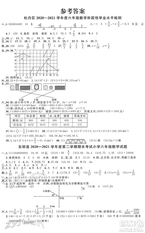 江西教育出版社2022阳光同学课时优化作业六年级数学下册RJ人教版菏泽专版答案