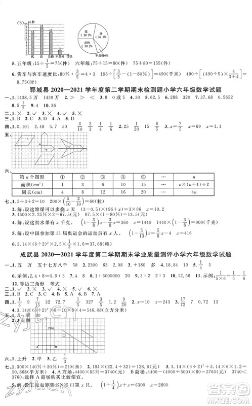 江西教育出版社2022阳光同学课时优化作业六年级数学下册RJ人教版菏泽专版答案