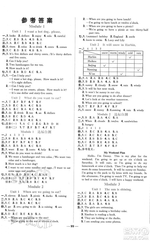 江西教育出版社2022阳光同学课时优化作业六年级英语下册外研版答案