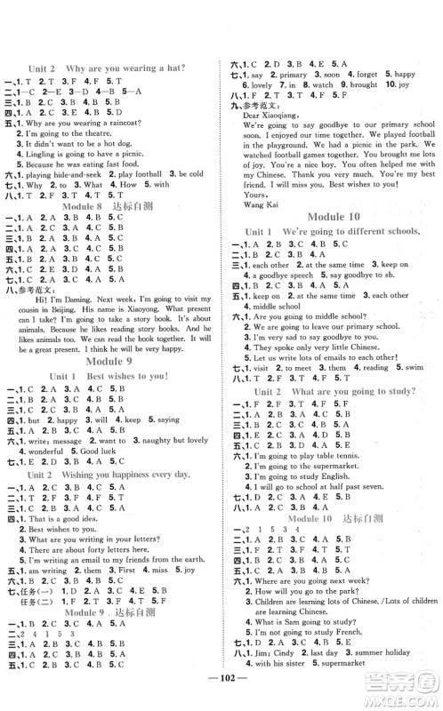 江西教育出版社2022阳光同学课时优化作业六年级英语下册外研版答案
