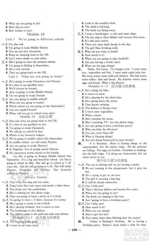 江西教育出版社2022阳光同学课时优化作业六年级英语下册外研版答案