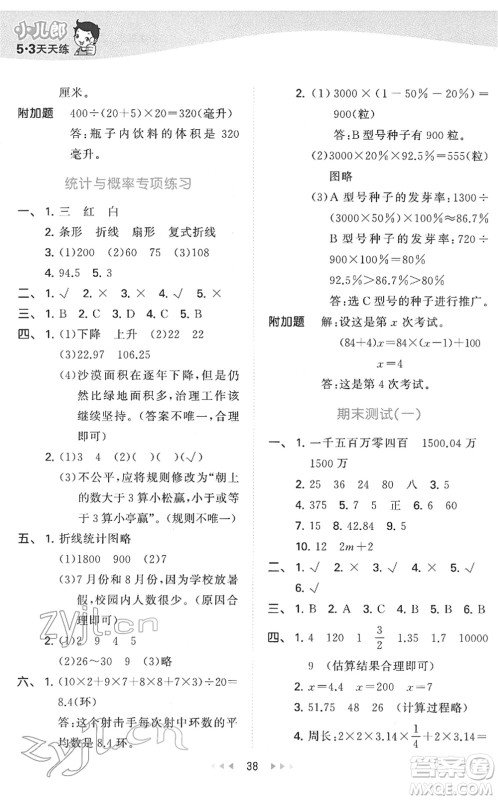 教育科学出版社2022春季53天天练六年级数学下册QD青岛版答案