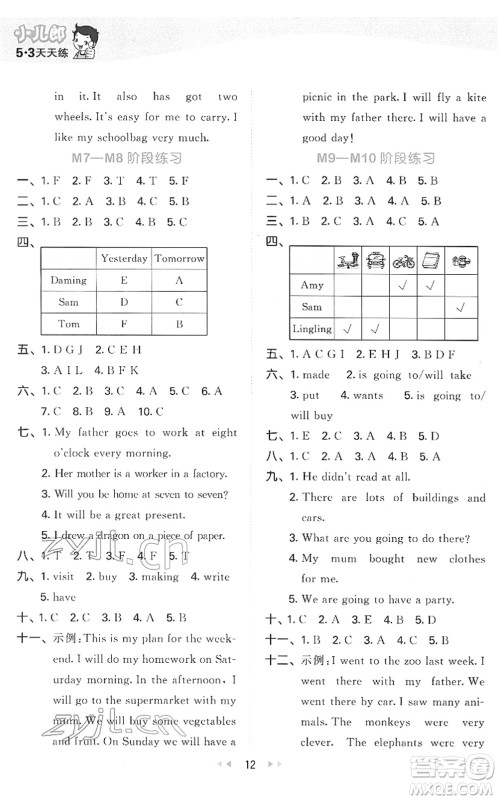 地质出版社2022春季53天天练五年级英语下册WY外研版答案