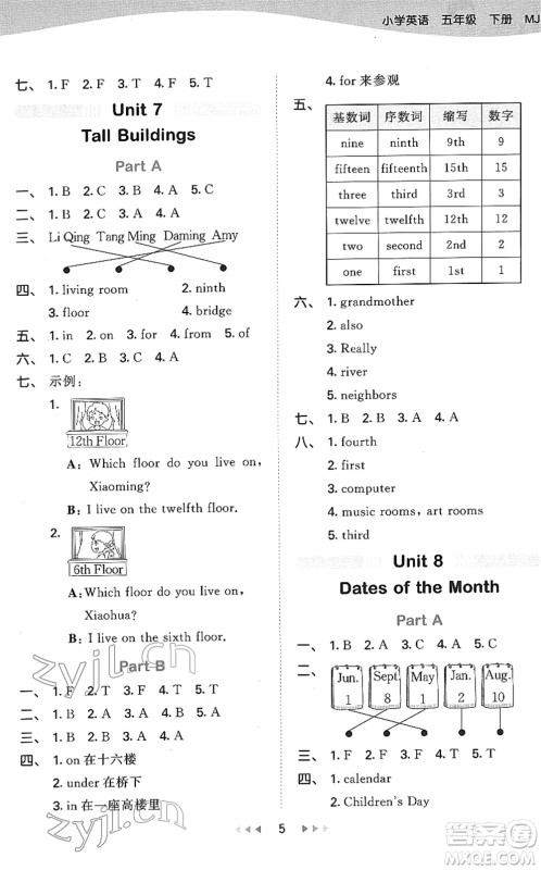 教育科学出版社2022春季53天天练五年级英语下册MJ闽教版答案 教育科学出版社2022春季53天天练五年级英语下册MJ闽教版答案
